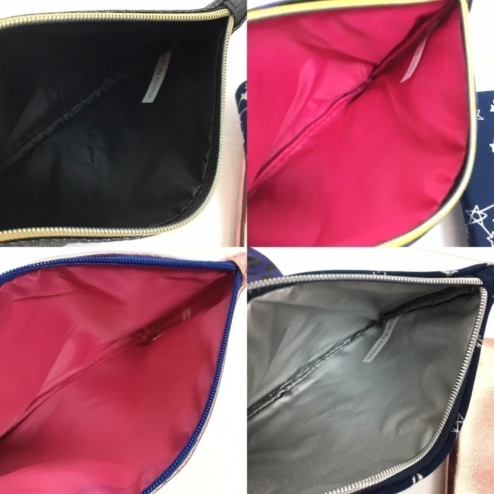 IPSY Bags Set of 4 Cosmetic Makeup Zip Pouches Rose Gold Stars Astrology Hearts